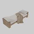 Modern Wooden Frame Sofa Bench With Linen Cushion Throw Blanket And Pillows