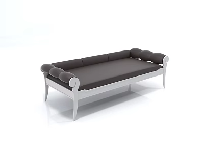 Three-Seater Sofa with Rounded Armrests and Silver Metal Legs Modern Dark Upholstery Design 3d model