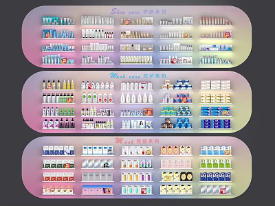Organized Perfumes And Cosmetics Display Shelves With Various Skincare Makeup Products 3d model