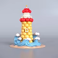 Decorative Lighthouse Photo Spot With Yellow Body Red Top And Wave Cloud Decorations