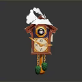 Wooden Cuckoo Clock Red Vintage Design With Green Decorative Top And Bottom Chains