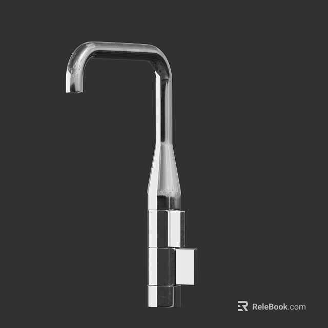 Modern Elegant Faucet With Curved Spout And Square Metal Base Design 3d model 