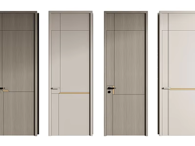Modern Hinged Doors With Wood Grain Metal Accents And Various Designs For Interior 3d model