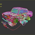 Cartoon Style White Car With Blue Windows Red Stripes Number 1 And Orange Mechanical Wheels