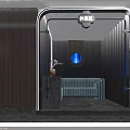 SPA Sauna Relaxation Area Featuring Modern Design Blue Lighting Circular Window And Comfortable Sofa 3d model