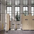 Spacious Bright Modern Public Toilet With Wooden Partitions And Full Range Of Accessible Facilities