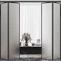 Modern Folding Doors Interior Design With Glass Panels And Metal Grid Frames