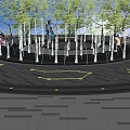 Circular Plaza Landscape Featuring Concentric Circles Ground Patterns Surrounding Trees And People 3d model