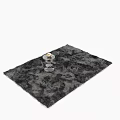 Square Faux Fur Rug With Gray White Natural Pattern And Round Tray White Orb