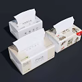 Three White Tissue Boxes With Various Packaging Designs On Dark Surface 3d model