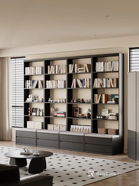 Modern Bookshelf Design With Multiple Shelves Books Decorative Items And Storage Solutions 3d model 
