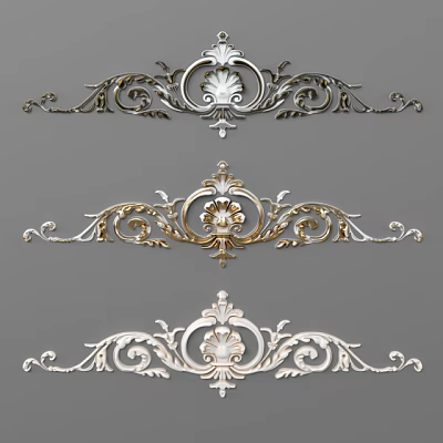 Ornate Decorative Carvings In Gold Silver And White Classic Symmetrical Floral Designs 3d model
