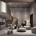 Duplex Living Room Interior Design With Spiral Staircase Gray Walls Sofas And Round Coffee Table