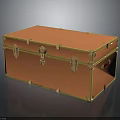 Vintage Orange Storage Trunk With Gold Latches And Decorative Metal Trim