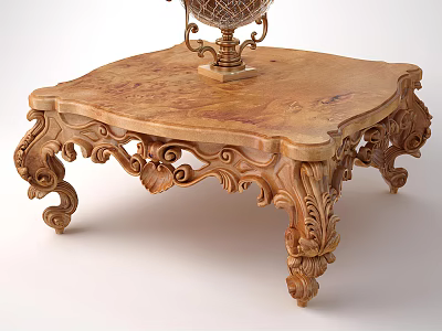 Ornate Wooden Coffee Table With Intricate Scrollwork Elegant Carved Legs And Decorative Urn 3d model