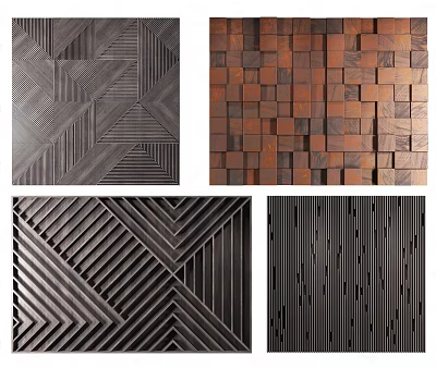 Modern Decorative Wall With Geometric Patterns Wooden Blocks And Striped Textures 3d model