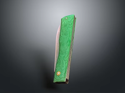 Green Engraved Folding Knife With Exquisite Patterns And Sleek Handle Design 3d model