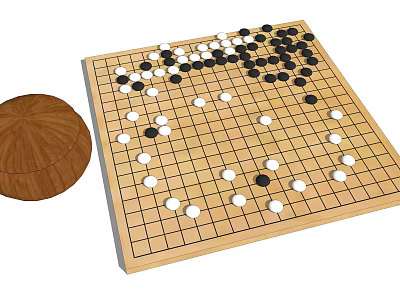 Go Board Game Entertainment With Wooden Chessboard Black White Stones And Container 3d model
