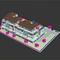 Multi Story Residential Building With Red Roof White Exterior And Landscaped Parking Area