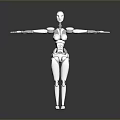 White Humanoid Robot Game and Movie Character with Mechanical Joints and Arms Outstretched