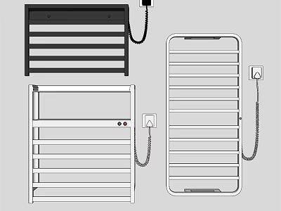 Modern Black And White Bathroom Cabinet Rack With Electric Heating And Shelves 3d model