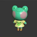 Green Frog Themed Cartoon Character With Pink Cheeks And Yellow Outfit Featuring Small Frog Design