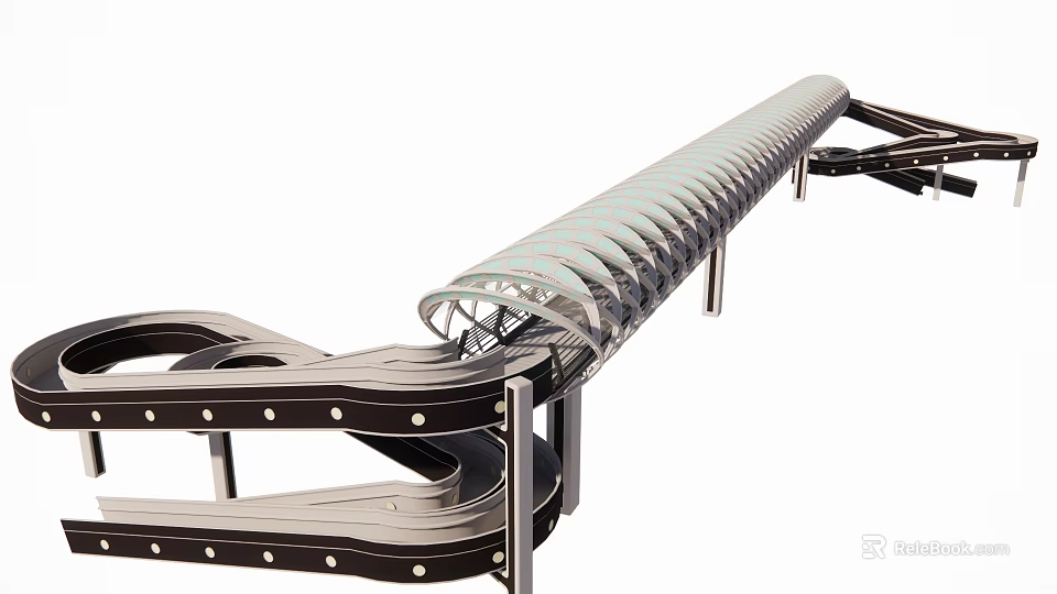 Streamlined Modern Metallic Structure With Curved Top And Support Beams 3d model