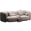 Modern Beige Sofa With Soft Pillows Cozy Blanket And Armrests 3d model