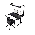 Black Office Desk With Dual Monitors Desk Lamp And Office Chair