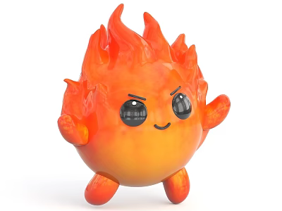 Cute Cartoon Flame Shaped Decorative Ornament Set With Big Eyes And Smiling Face 3d model