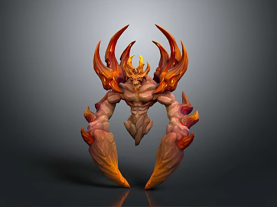 Game and Movie Fiery Demon Character with Flaming Horns Muscular Body and Lava Like Arms 3d model