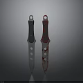 Two Tactical Knives With Dark And Red Handles Blood Stained Design Sharp Blades
