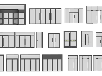 Various Door And Window Design Sketches With Sliding Swing And Glass Styles 3d model