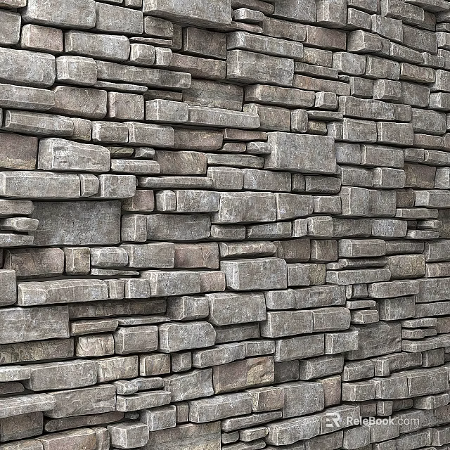 Natural Gray Stone Wall With Irregular Block Texture For Decorative Use 3d model 