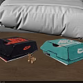 Stylish Shaped Carpets with Nike Logo in Blue Orange and White on Bedroom Wooden Floor