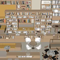 Modern bookcase library bookcase low bookcase reading table and chair card holder bookcase combination 3d model