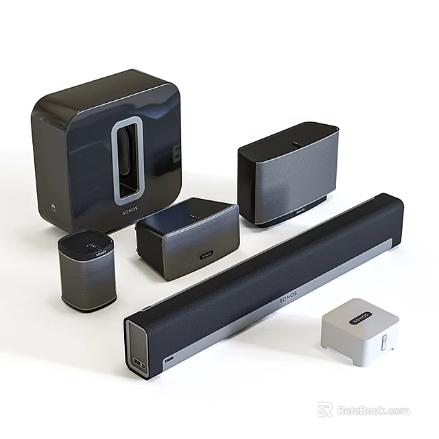 Sleek Modern Home Audio System With Soundbar Subwoofer And Satellite Speakers 3d model 