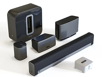 Sleek Modern Home Audio System With Soundbar Subwoofer And Satellite Speakers 3d model