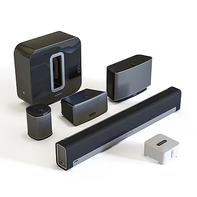 Sleek Modern Home Audio System With Soundbar Subwoofer And Satellite Speakers 3d model