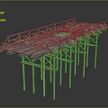 Construction Scaffolding Structure With Wooden Planks And Metal Supports Platform 3d model