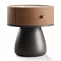 Modern Leather Bedside Table With Stitching Detail Gold Knob And Dark Brown Conical Base