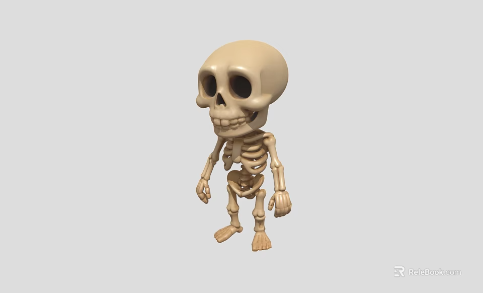 Cute Cartoon Skeleton Character Standing With Simple Design And Beige Color 3d model 