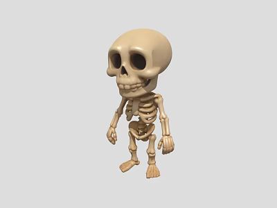 Cute Cartoon Skeleton Character Standing With Simple Design And Beige Color 3d model
