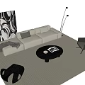 Modern Elegant Sofa Coffee Table Set With Beige Sofa Round Table Accent Chair And Artwork 3d model