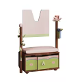 Shoe Bench with Pink Cushion Floral Pattern Drawers Mirror and Shelf Flower Pen Holder