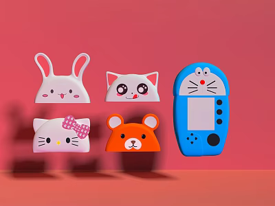 Cute Cartoon Shaped Entertainment Electronics Collection With Rabbit Cat Bear And Doraemon Designs 3d model