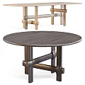 Round Wood Dining Table With Simple Cross Leg Design And Smooth Natural Surface