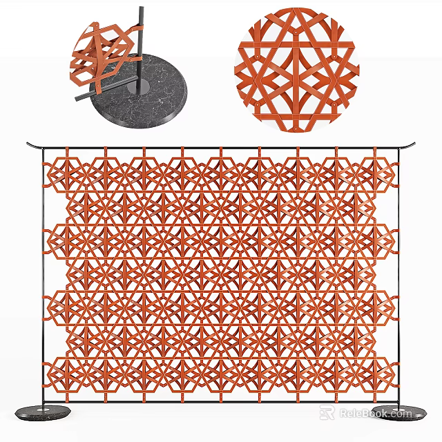 Orange Geometric Pattern Partition Screen Room Divider for Modern Home Interior Decor 3d model 