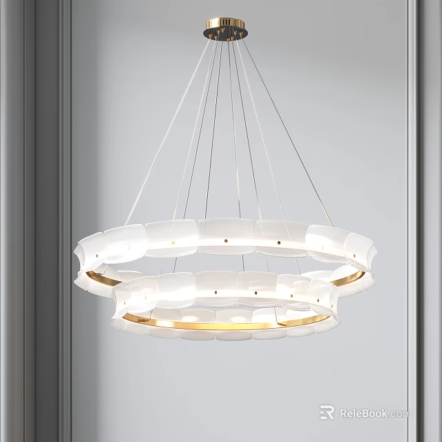 Modern Multi layer Ring Chandelier With White Gold Glass Design Illuminated Interior Space 3d model 