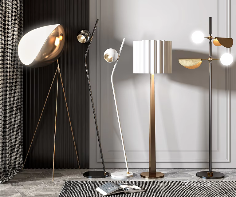 Modern Floor Lamps With Various Metal Bases And Stylish Shade Designs 3d model 